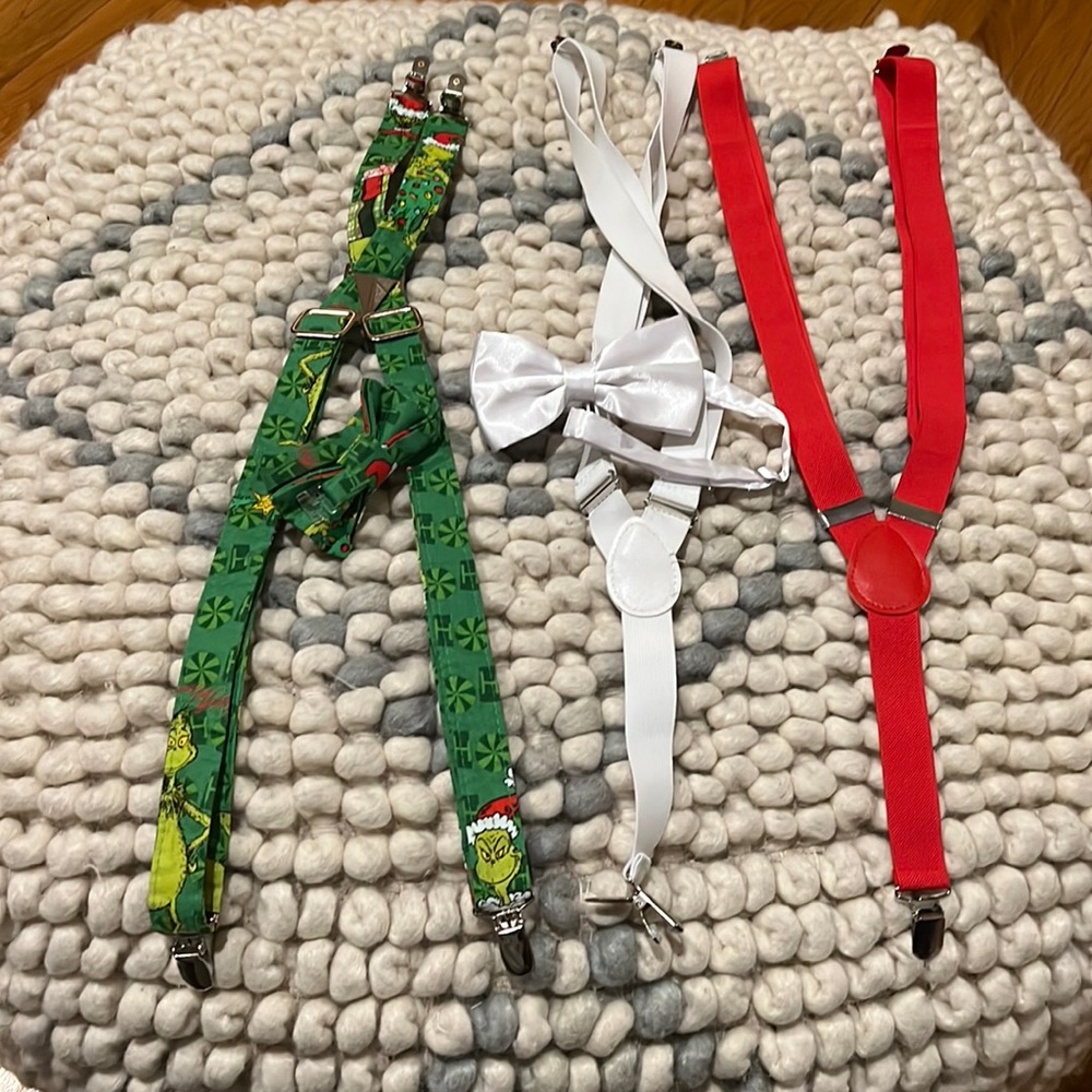 Kids suspenders grinch, white, red (3 together)